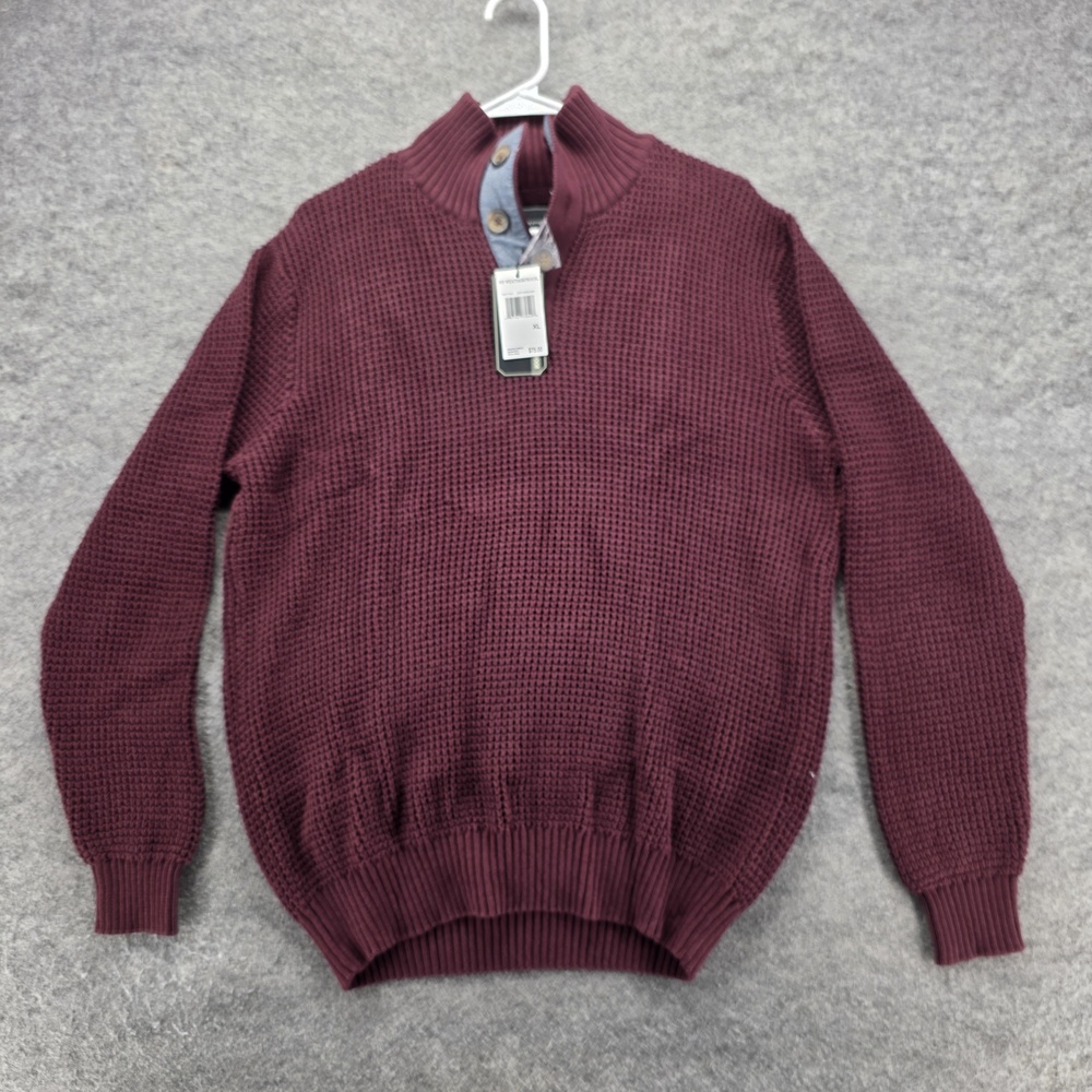 Weatherproof Sweater Mens XL Deep Burgundy Waffle Knit Mock Neck Pullover New